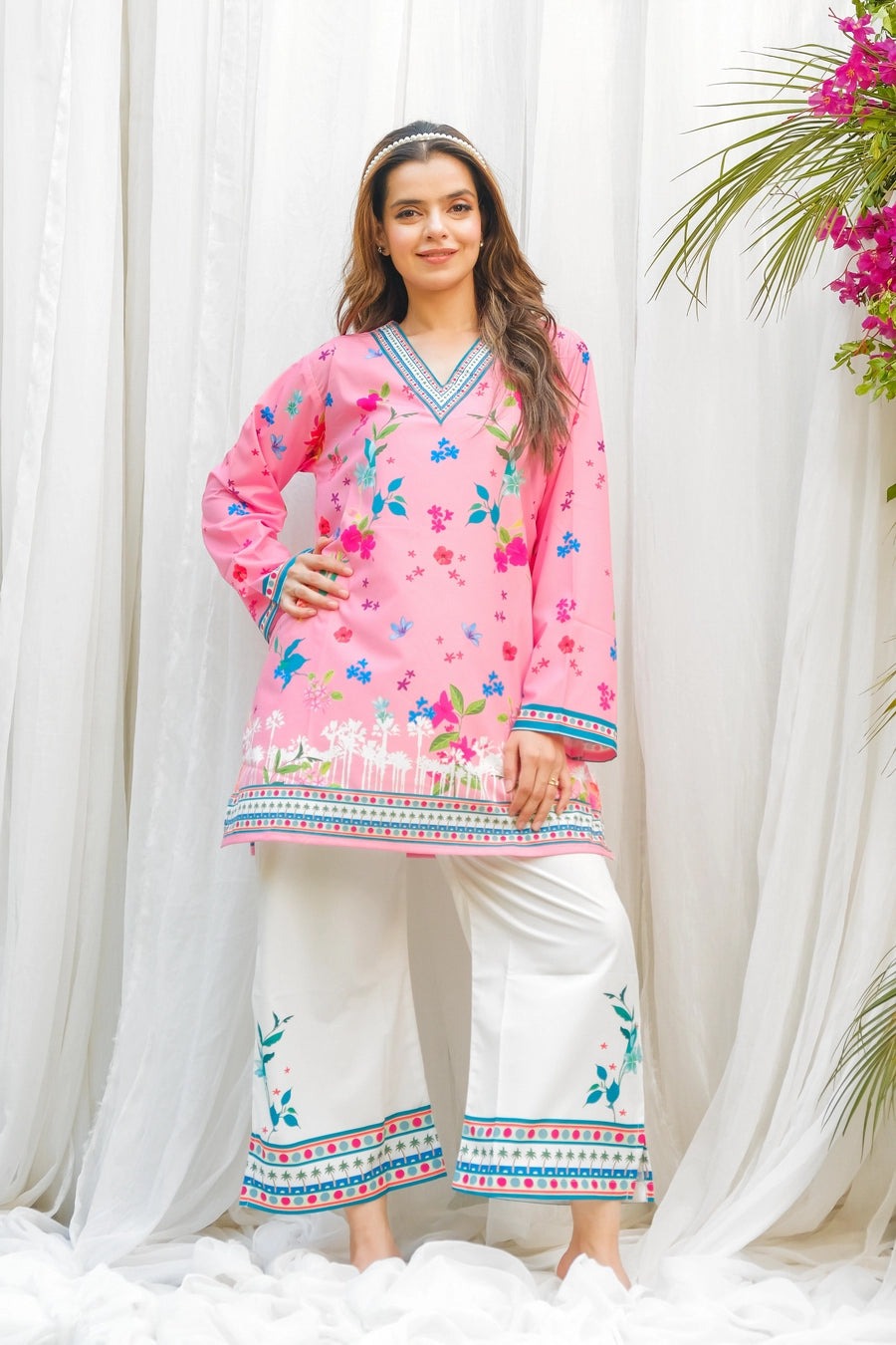 PINK FLORAL DIGITAL PRINTED 2PC